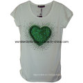 Serigrafia con Rhinestone Ladies Fashion Design camiseta de algodon